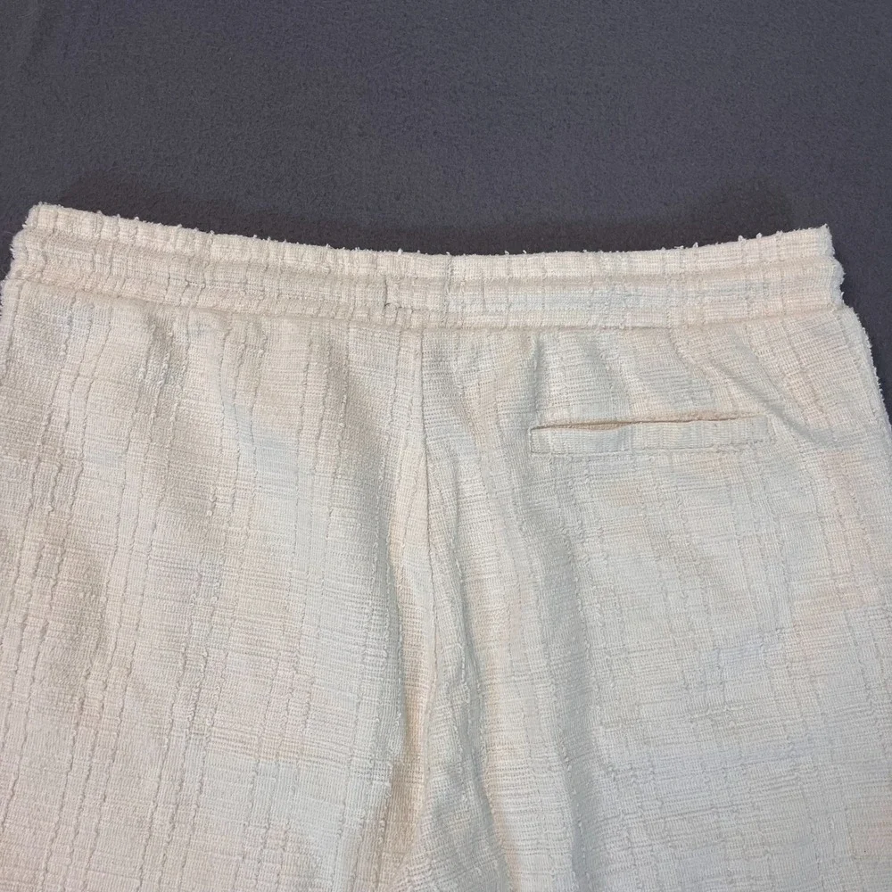 Primark Mens XL Textured Drawstring Shorts Cream Honeycomb Weave Feather Chicken